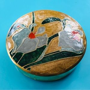 Vintage Pier 1 Enamel Brass Trinket Box